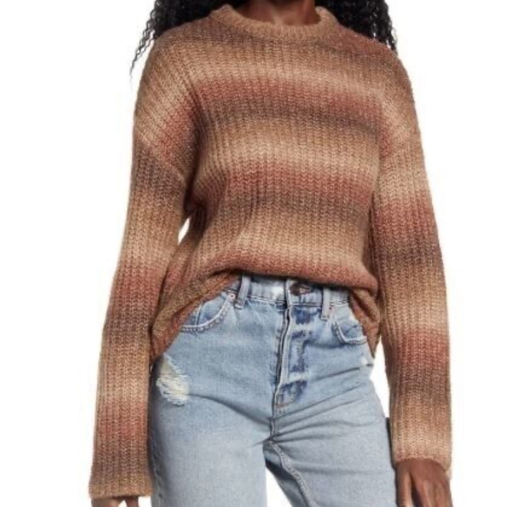 Nordstrom bp Space Dye Long Sleeve Sweater in Brown Raisin Stripe. Size X-Small
